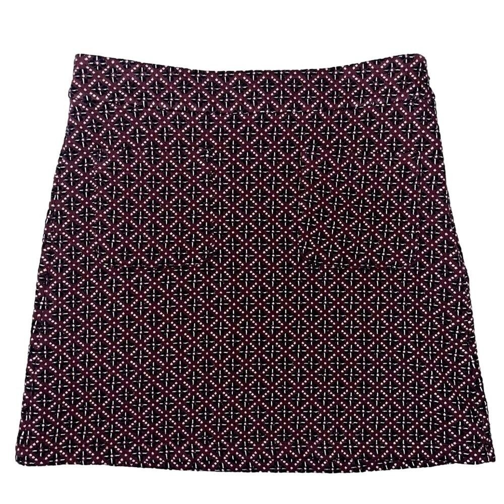 Loft Womens Burgundy Geometric Diamond Print‎ A-Line Mini Skirt Size 6 Side Zip